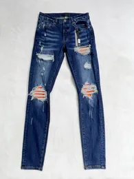 Purple Jeans Denim Trousers Mens Jeans Designerknee Hole Black Leather Hip Hop Street Pant 29-40 865