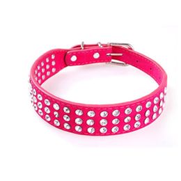 PU Leather Adjustable Pet Dog Collar Rhinestone Neck Lead Dog Necklace Pink Pets Pomeranian Collare Cane Leash Dogs EE5QY254M