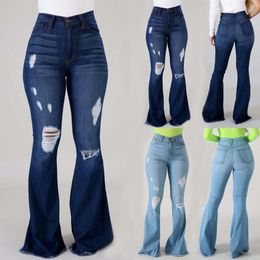 2023 neue Hohe Taille Zerrissene Ausgestelltes Jeans für Frauen Mode Schlanke Hip Fahrstuhl Stretch Denim Hosen Straße Casual Weibliche Hose s-3XL