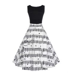 Casual Dresses Women Sleeveless Summer Vintage Sexy Black Music Note Print Oneck Pin Up Party Dress Vestidos6465990
