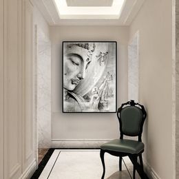 Abstract Black and White Zen Religion Buddha Oil Painting on Canvas Posters and Print Cuadros Wall Art Pictures For Living Room254W