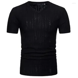 Men's T Shirts Mens Black Transparent V Neck Hipster Slim Fit Short Sleeve Ripped Hole Shirt Men Streetwear Hip Hop Tee Homme