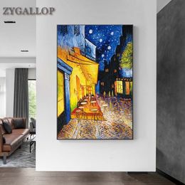 Van Gogh Famous Oil Painting Print Poster Cafe Terrace At Night Reproduction Canvas Wall Art Pictures for Living Room Decoration257U