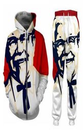 2021 New fashion MenWomen KFC Colonel zipper hoodie and pants twopiece fun 3D overall printed Tracksuits2679651