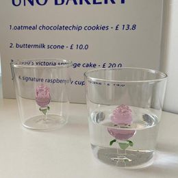 Wine Glasses Ins Three-dimensional Rose Glass Mug Heat-resistant Cups Coffee Tea Beverage Household Milk Kitchen Accessories