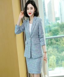 Two Piece Dress Winter Skirt Suit Woman Elegant Temperament LongSleeved Tweed Jacket Coat Set Office Lady Overall For Work S9949163