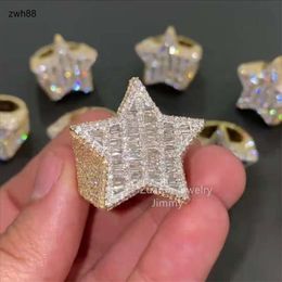 Jewelry designer Luxury Hip hop Ring 14K Gold Plated Fully Iced Out Moissanite Baguette Diamond Champion Men RingsHipHop