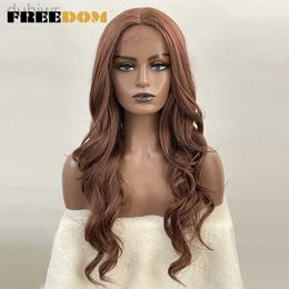 Synthetic Wigs Synthetic Wigs FREEDOM Synthetic Lace Front Wigs Body Wave Brown Dark Green Blue Lace Wigs For Black Women Heat Cosplay Wigs ldd240313