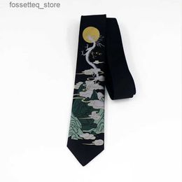 Neck Ties Free Shipping New mens Original Design Embroidery Black College Style Shirt Women Literary Chinese Style White Dragon Necktie L240313