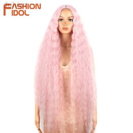 Synthetic Wigs 42 Inches Lace Wig Hair Synthetic Wigs For Black Women Blonde Pink Water Wavy Long Curly Hair Wig Cosplay ldd240313