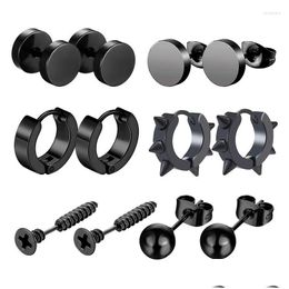 Stud Earrings 6 Pairs Black Unisex Set Stainless Steel Piercing Hoop For Men Women Gothic Street Hip Hop Circle Earring Drop Deliver Dhypg