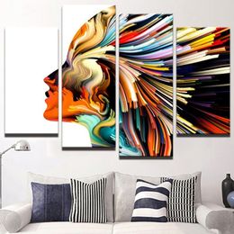 Abstract Colorful Woman Hair Unframed Painting Modern Canvas Wall Art Home Decor HD Printed Pictures 4 Panels Poster341c