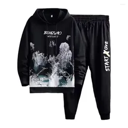 Men's Tracksuits Men Landscape Print Sweatshirt Pants Set Hooded Jogger Winter Autumn Tracksuit