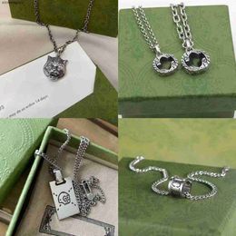 W2up Necklaces High Quality Necklace 925 Silver Chain Mens Womens Double Ring Pendant Skull Tiger with Letter Designer Necklaces Fashion Gift Jewellery G677