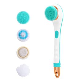 Scrubbers Electric Massager Silicone Bath Brush Back Scrubber 4 Brush Heads USB Rechargeable Rotating Shower Brush 2 Speeds Long Handle