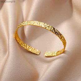 Bangle Gold Colour Bangle Bracelet for Women Open Adjustable Stainless Steel Cuff Bracelets 2024 Trend Couple Jewellery pulseras mujerL2403