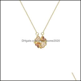 Pendant Necklaces Gold Clover Heart Necklace Openable And Foldable Charming Insaid Diamond Hearts Pendants Titanium Steel 18K Golden Otito