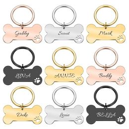 Personalised Pet Dog ID Tag Keychain Engraved Name For Cat Puppy Collar Pendant Keyring Bone Accessories Tag ID Card245q