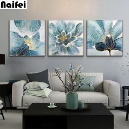 Craft Diy Diamond Painting Handicraft Full Square Round Diamond Embroidery Abstract Flower Triptych Restaurant Diamond Painting