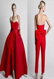 2020 New Modest Red Jumpsuits Wdding Dresses With Detachable Skirt Strapless Bride Gown Bridal Party Pants for Women Custom Made 74673693