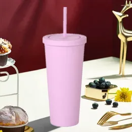 Mugs Reusable Double Wall 700ml 710ml 24oz Pastel Colour Plastic Cup Cold Tumbler With Straw And Lid