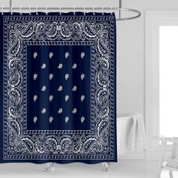 Curtains Bandana Southwestern Shower Curtain Paisley Navy Blue Boho Mandala Floral Bathroom Decor Polyester Fabric Waterproof with Hooks