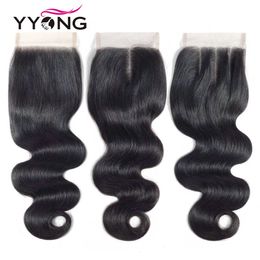 Yyong Brazilian Body Wave Lace Closure Remy One pcs 4X4 Free Middle Three Part Swiss With Baby Hair 820 240229