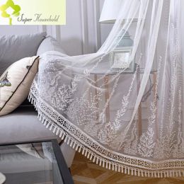 Curtains American Embroidered Curtains Sheers for Living Room White Grey Tulle for Bedroom kitchen Luxury Drapes Window Screens