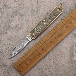 Noże łowieckie Damascus stal bez zamka mini składane na zewnątrz nóż przenośny nóż do cięcia owoców z torbą 240312