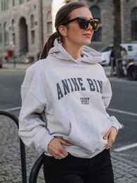 Letter Sweatshirts for Women Spring Autumn Clothes Vintage Loose Hooded Sweatshirt Female Fashion Pullovers Hoodies Tops 240226