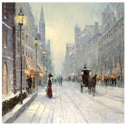 Snow street landscape Famous Oil Painting Prints reproduction Wall Art Canvas For Home Room Office Decor poster303t