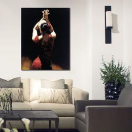 Handmade Canvas Art Oil Paintings Flamenco Dancer in Red Modern Figure Beautiful Woman Artwork for Home Wall Decor273G