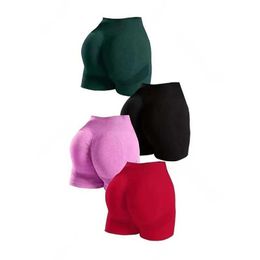 Women's Shorts Yoga Basic 4pcs Marled Knit Scrunch Butt Wideband Waist Seamless Sports ShortsL24313