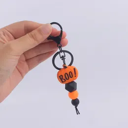 Keychains Halloween Pumpkin Silicone Beads Keychain For Women Ghost Bat Schoolbag Pendant Jewellery Gift