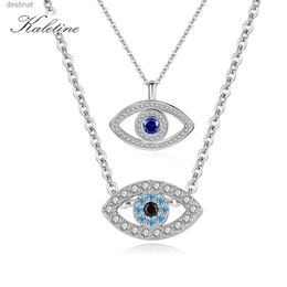 Other KALETINE Fashion Charm 925 Sterling Silver Necklace Luck Turkey Blue Evil Eye Blue Rhinestone Eye Choker Necklace For WomenL242313