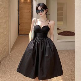 Casual Dresses Sexy Sling Dress Women 2024 Summer Backless Lace Design Sense Hepburn Style Black Beach Holiday Party Evening Long