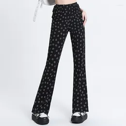 Women's Pants Print Women High Waist Fashion Casual Korean Boot Cut Spring Female Streetwear Loose Wide Leg Trousers