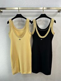 Milan Runway Dress 2024 Czarny/żółty geniusz jedwabny spaghetti Pasek bez rękawów Slim Long Sukies
