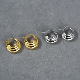 Minimalist Retro U-shaped Multi-layer Ridge Pattern Loop Earrings with European/American Temperament Light Luxury Versatile Niche High-end Feel Earrings for Women