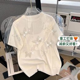 Women's T Shirts Graphic Ropa Mujer 2024 Oversized Tees Harajuku Diamond Printed Black Short Sleeve Tops White Knit Crop