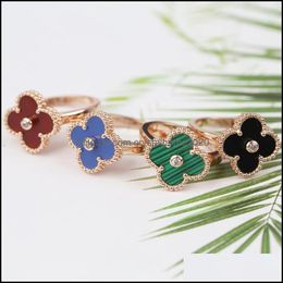Band Rings 2022 Fashion Crystal Diamond Ring Korean Version Designer For Women Classic Luxury Four-Leaf Clover Jewelry Valentines Da Ott0V