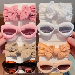 Hair Accessories 2 Pcs/Set Children Cute Colourful Soft Bowknot Wide Hairbands Fashion Lip Shaped UV400 Sunglasses Set Lovely
