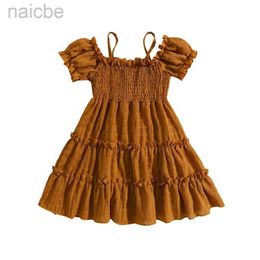 Girl's Dresses Kids Dress Short Sleeve Off-shoulder Straps Summer Dress ldd240313