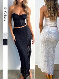 Skirts Sexy Lace Bras Tops Long Skirt Women Holiday Party Causal Elegant Dropped Waist Bodycon Maxi Vintage Beach Sets