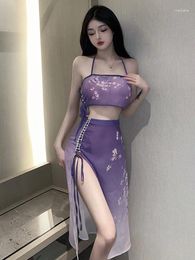 Work Dresses Skirts Set Sexy Fashion Uniform Female Print Bandage Tops Off Shoulder Top Two Piece Skirt Mesh Lace Transparent S397