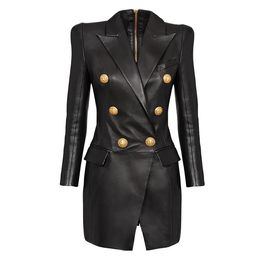 Vinatge 2024 Black V Lapel Neck Buttons Long Sleeves Diamonds Women's leather Designer High End Dress Women Faux Leather 31311