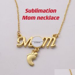 Other Festive Party Supplies Sublimation Mom Clavicle Necklace With Foot Customised Circle And Engraved Name Birthstone Baby Penda Dh9Ah