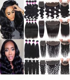 9A Brazilian Virgin Hair Bundles With Lace Closure Kinky Curly Hair Wefts With 13x4 Lace Frontal Human Hair Weave With 360 Lace Fr1255675