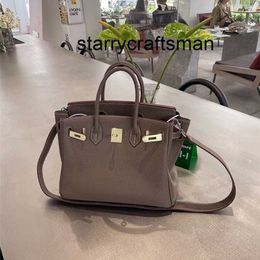 Women Leather Handbag L Cowhide Elephant Grey White Thread Card Colour Bag One Shoulder Crossbody Womens Handbag