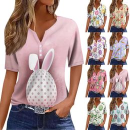 Women's T Shirts Funny Printed Button Short Sleeve Daily Blouse Fashionable Basic V- Neck Regular Summer Top Ropa De Mujer